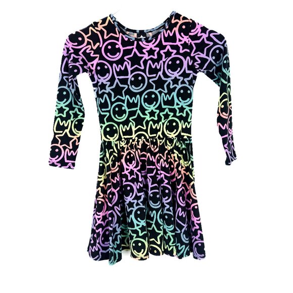 Pixie Lane Other - Pixie Lane Ombre Happy Face Star Dress Long Sleeves Black Girl's Size 7 EUC